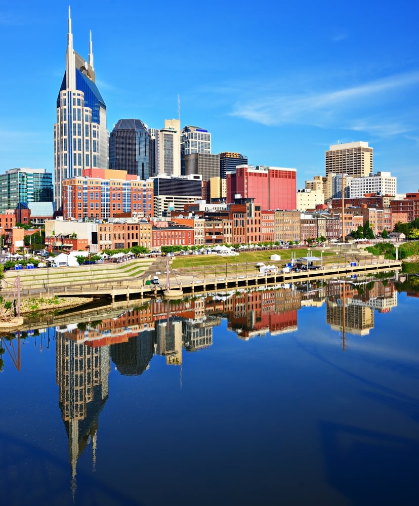 Skyline of downtown Nashville, Tennessee, USA.